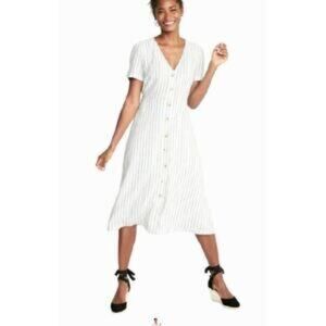 Old Navy White with Thin Blue Stripe Midi Shirt Dress